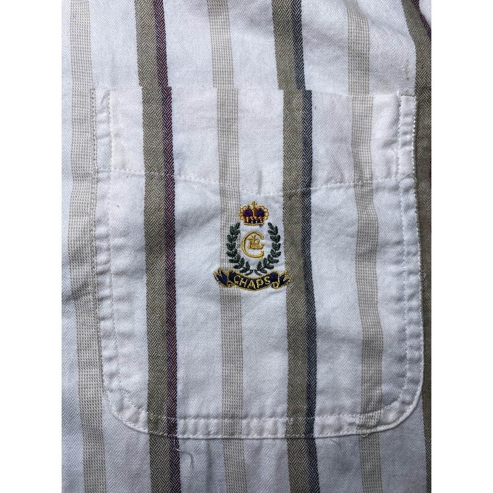 Vintage Chaps Ralph Lauren Striped Button Down‎ Long Sleeve Ivory Men Size LARGE - Picture 2 of 7